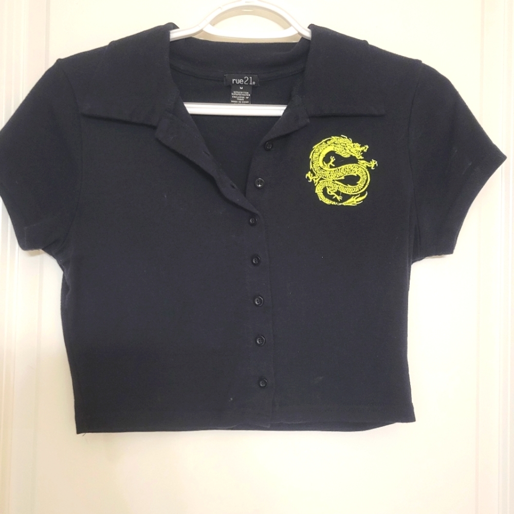 Black Dragon button down crop top